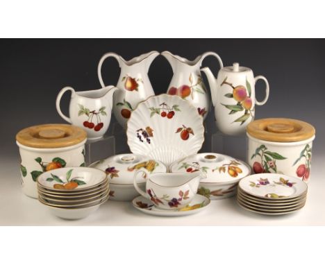 A Royal Worcester part dinner service, in the 'Evesham' pattern, mid 20th century, to include: a wall clock, eleven dinner pl