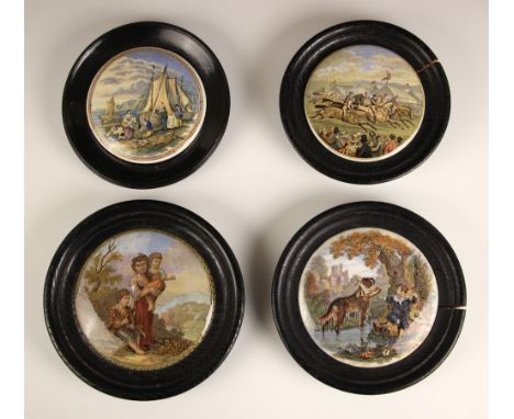A selection of Prattware lids, 19th century and later, each set to an ebonised wooden frame, to include: 'Albert Memorial', 1