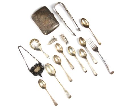 A set of six George V silver bright cut engraved teaspoons, Goldsmiths &amp; Silversmiths Co Ltd, London 1923, with vacant ca