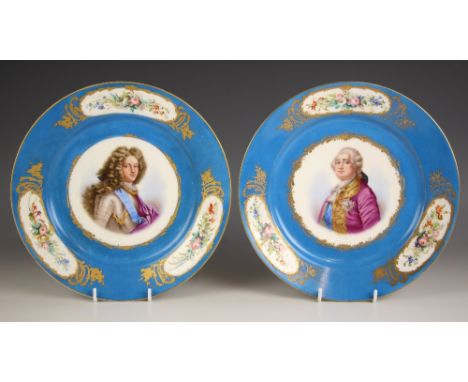 A Sevres porcelain cabinet plate, mid 19th century circa 1870, outside decorated with a bust-length portrait of Louis XVI, wi