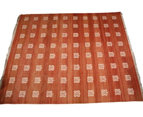 An Oka Kilim, the terracotta ground punctuated with ivory scroll and arrow motifs, 100% cotton, 260cm x 305cmCondition report