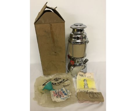 A vintage Anchor brand hurricane style gas lamp, in as new condition. In original box and complete with instructions and all 