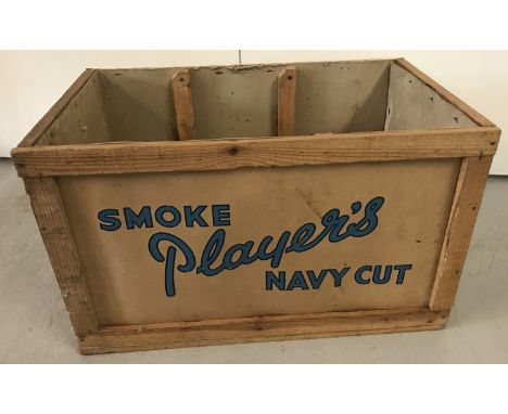 A vintage John Players cigarettes wooden framed carriage box. With Player's Navy Cut logos to front, rear and one end. Delive
