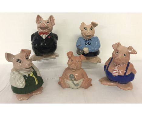 A complete set of 5 Wade ceramic Natwest piggy banks. Comprising: Woody, Annabel, Maxwell, Lady Hillary and Sir Nathaniel Wes