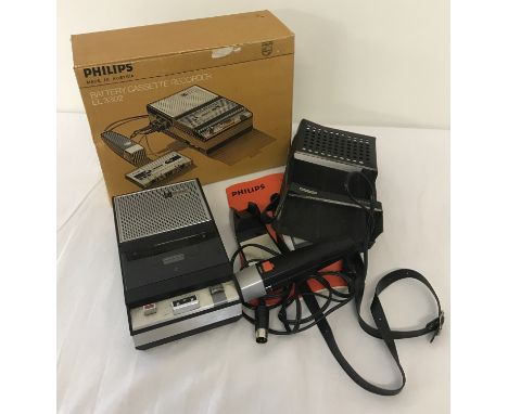 A 1960/70s Philips battery cassette recorder EL3302. In original box, with instructions.  Complete with case, microphone, mic