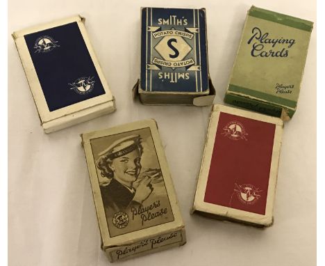 5 packs of vintage playing cards. Comprising: Players white box, Players green box, Smiths and 2 x Victoria sporting. 