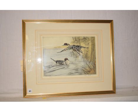 A colour engraving by Henry Wilkinson - ducks by a pond, signed, numbered 110/180, bearing inscription verso.