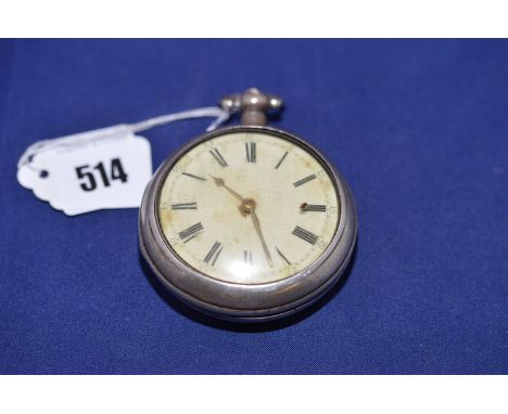 A silver pair cased pocket watch, white enamel roman dial, movement by Gregory, London, no. 26194.