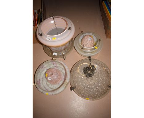 20th Century ceiling light fittings, to include: cut glass and marble effect.  (8)