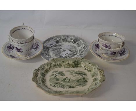 A small 19th Century Spode Aesop's Fable plate with a fox and a tiger with factory mark to base together with a further small