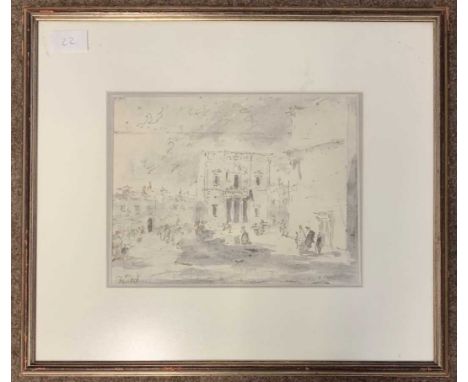 After Francesco Guardi, 'Il Campo S.Fantin and the Fenice Theatre', en grasaille lithograph,19.5x26cm, framed and glazed