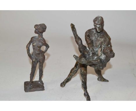 A bronze Maqette of a dancing couple together with a further model of a nude on rectangular base, attributed to Max Schroeder