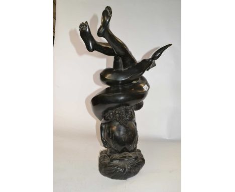 Italian hollow bronze model of a girl astride a dolphin in Art Nouveau style,Signed Sab De Angelis & Fils - Naples 190860cm h