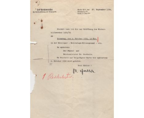 [GOEBBELS JOSEPH]: (1897-1945)German Politician, Reich Minister of Propaganda in Nazi Germany 1933-45. A Typed Letter, with t