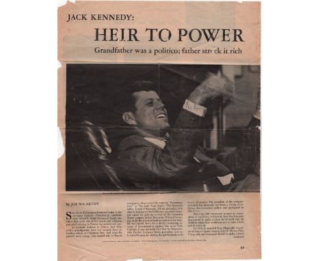 KENNEDY JOHN F.: (1917-1963) American President 1961-63. A vintage folio printed page removed from an unidentified magazine f