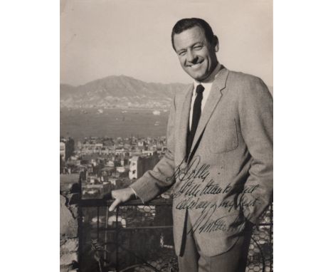 HOLDEN WILLIAM: (1918-1981) American Actor, Academy Award winner. Vintage signed and inscribed 7.5 x 9.5 photograph of Holden