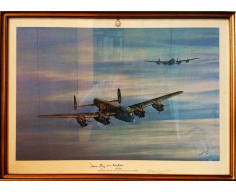 DAMBUSTERS THE: A colour 24 x 17 print entitled Dawn Return by artist John Pettit, the image depicting the Avro Lancaster AJ-