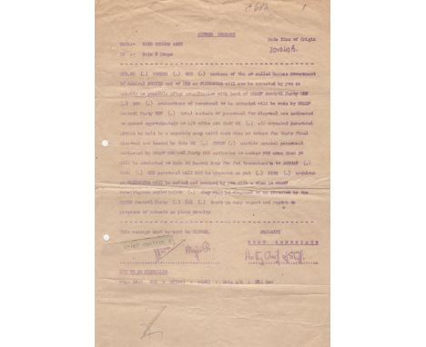 WORLD WAR II: An historically important original Cipher Message, one page, 4to, n.p., (Headquarters, British Main Second Army