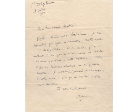 COCTEAU JEAN: (1889-1963) French Poet, Novelist & Director. A.L.S., Jean *, one page, 4to, Saint-Jean-Cap-Ferrat, 9th July 19