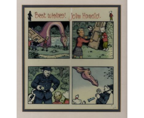 RUPERT BEAR: An original four panel drawing by artist John Harrold, being the original artwork for a Rupert Bear story entitl