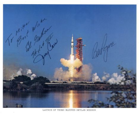 SKYLAB IV: Signed colour 10 x 8 photograph by all three crew members of Skylab IV individually comprising Jerry Carr (1932-  