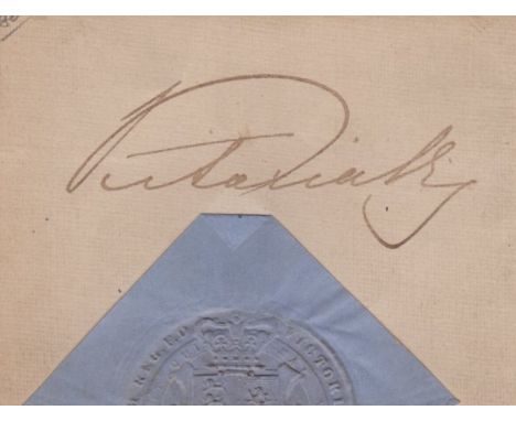 VICTORIA: (1819-1901) Queen of the United Kingdom of Great Britain and Ireland 1837-1901. Fine fountain pen ink signature ('V