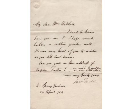 FRANKLIN JANE: (1791-1875) Lady Franklin, the second wife of English Explorer John Franklin. Her support and sponsorship of s