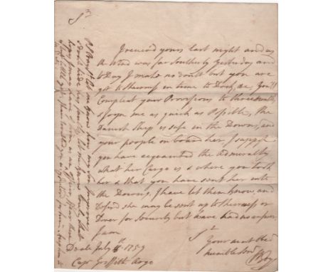 BOYS WILLIAM: (1700-1774) British Royal Navy Officer, Commander-in-Chief of The Nore. A.L.S., W Boys, two pages, large 8vo, D