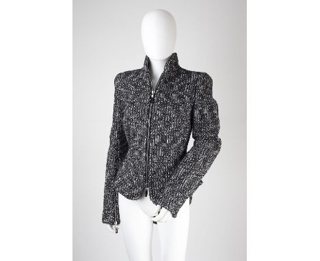 Two Alexander McQueen jackets, the first light grey with cream stitching, collar, full length sleeves with button detail and 