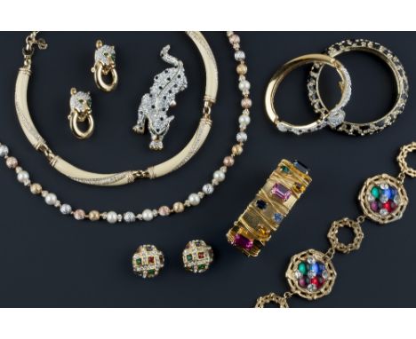 A collection of costume jewellery, comprising a simulated pearl, paste and three colour bead necklace, by Christian Dior, cas