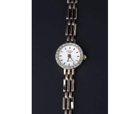 A lady's 9ct gold and diamond set Elite wristwatch by Rotary, the circular signed white dial with gilt baton markers, to bril
