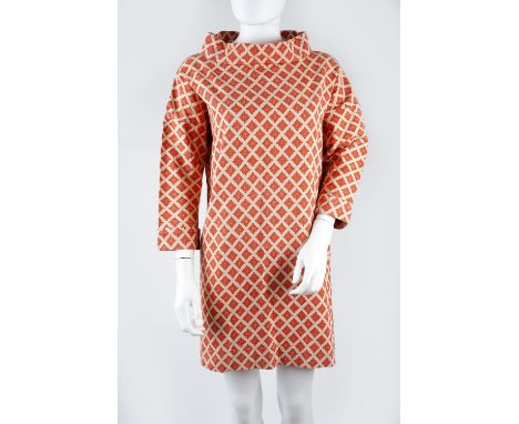 Two 1960s Laura Ashley mini-dresses, the first a coral colour with floral repeat pattern and boat neckline (label removed), t