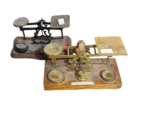A S Mordan &amp; Co set of brass postal scales with postage rates engraved on the balance platform and with brass stacking we