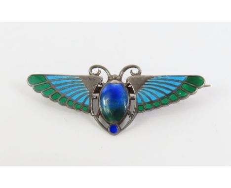 A silver and enamel winged scarab brooch, Birmingham, 1909, Adie &amp; Lovekin Ltd, 4.5cm across