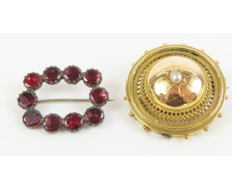 A foil back Georgian brooch, of typical form, mount tests as 9ct gold; together with a Victorian brooch, set with a single sp