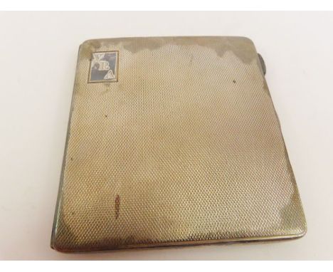 A silver cigarette case, Birmingham, 1942, Joseph Gloster Ltd, of square form, with engine turned decoration, the cartouche m