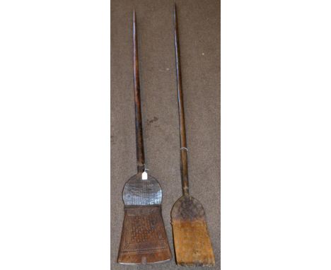 A 19th Century Hard Wood Grain/Malt Shovel, possibly of Scandinavian influence, the angled thistle shape head carved with a p