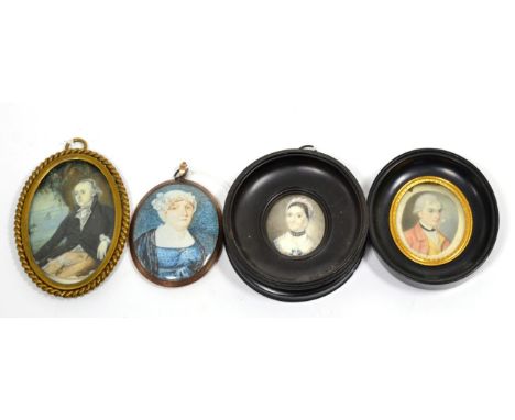 English School (late 18th century): Miniature Bust Portrait of Susan Ogilvy, in lace cap and black choker, oval, 4.5cm by 3.5