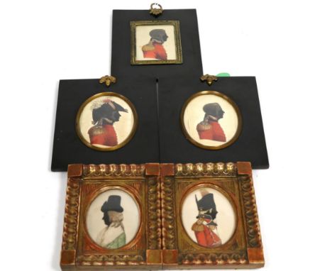 A Silhouette of Samuel Holmes, circa 1812, wearing the uniform of the 13th Light Dragoons, oval,  9cm by 7.5cm; A Similar Sil