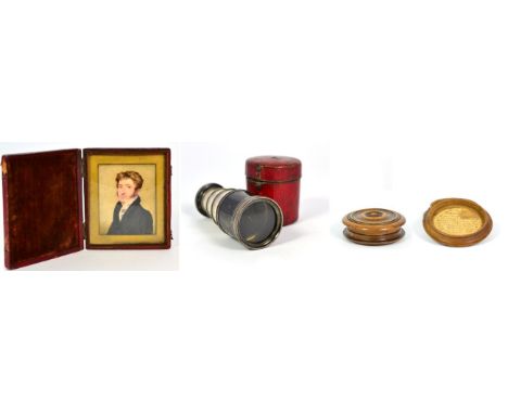 English School (19th century): Miniature Bust Portrait of a Gentleman, wearing a white stock and black coat, 7cm by 5.5cm, in