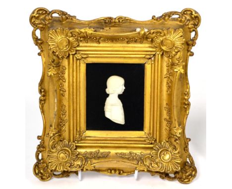 A Wax Relief Bust Portrait of Anne Hodgson, aged 5 years, framed and glazed, with label to reverse dated 1848