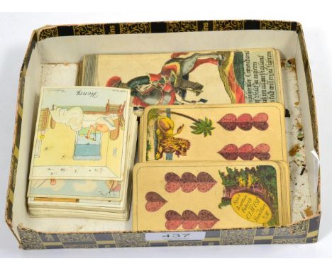 A Set of Thirty-Four C L Wust Playing Cards, 19th century, with coloured engravings, the seven of hearts marked Spiel Karten 