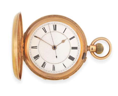 An 18ct Gold Full Hunter Chronograph Pocket Watch, 1901, lever movement, enamel dial with Roman numerals, outer fifths of sec
