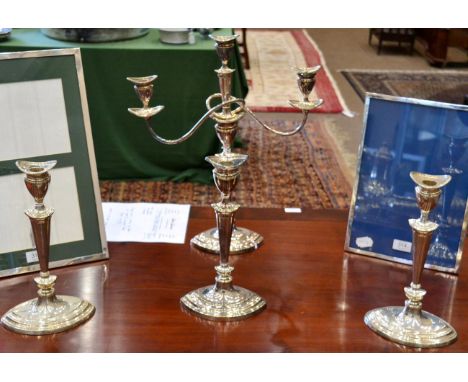 A Pair of George V Silver Candlesticks, Elkington & Co, Sheffield 1913, navette shape with tapering stem and reeded borders, 