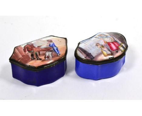A Staffordshire Enamel Snuff Box, late 18th/early 19th century, of serpentine form, the cover painted with Milk below Maids, 