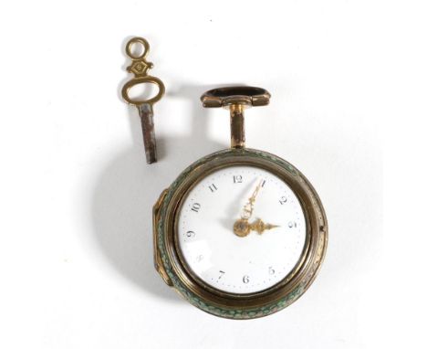 A Gilt Metal Shagreen Pair Cased Verge Pocket Watch, gilt fusee movement signed Willm Hunter, London and numbered 225, square