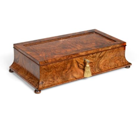 A Victorian Walnut Large Tea Caddy, the hinged cover inlaid in stained and coloured woods and mother-of-pearl with a slender 