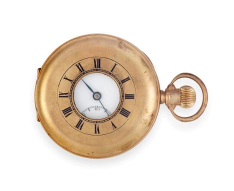 A 9ct Gold Half Hunter Pocket Watch, 1933, lever movement signed Bulla, enamel dial with Roman numerals, seconds dial, front 