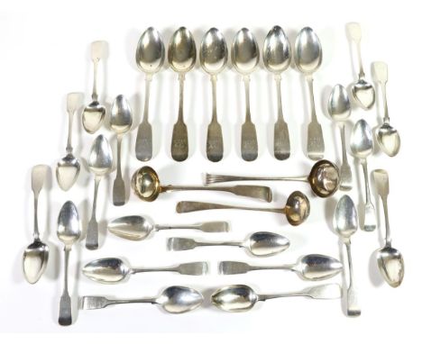 A Group of Scottish George IV/Victorian Silver Fiddle Pattern Spoons, comprising: 6 dessert spoons, Alexander Coghill, Glasgo