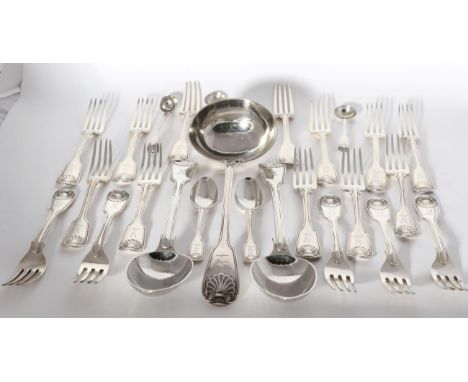 A Composite Part Service of Victorian Fiddle, Thread and Shell Pattern Flatware, the majority Chawner & Co, London 1845-52, c